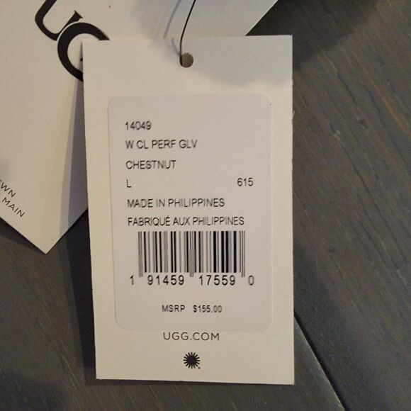 UGG Australia Women perforated Genuine Shearling Handmade Chestnut Glove size L - Picture 13 of 14